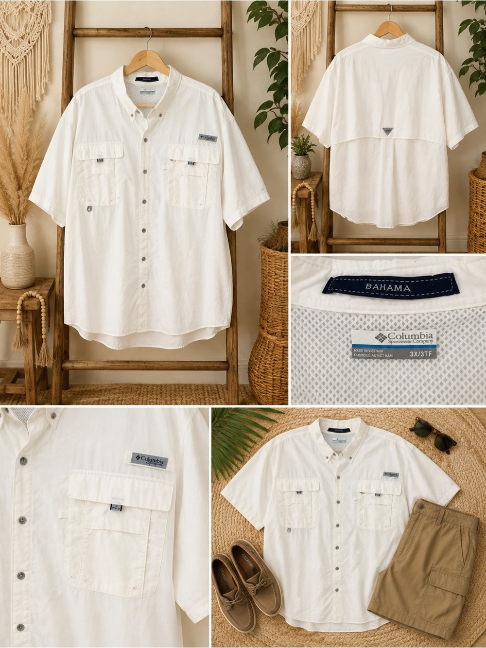 Columbia Men’s White Short-Sleeve Bahama PFG Button-Down Casual Shirt Size 3XL